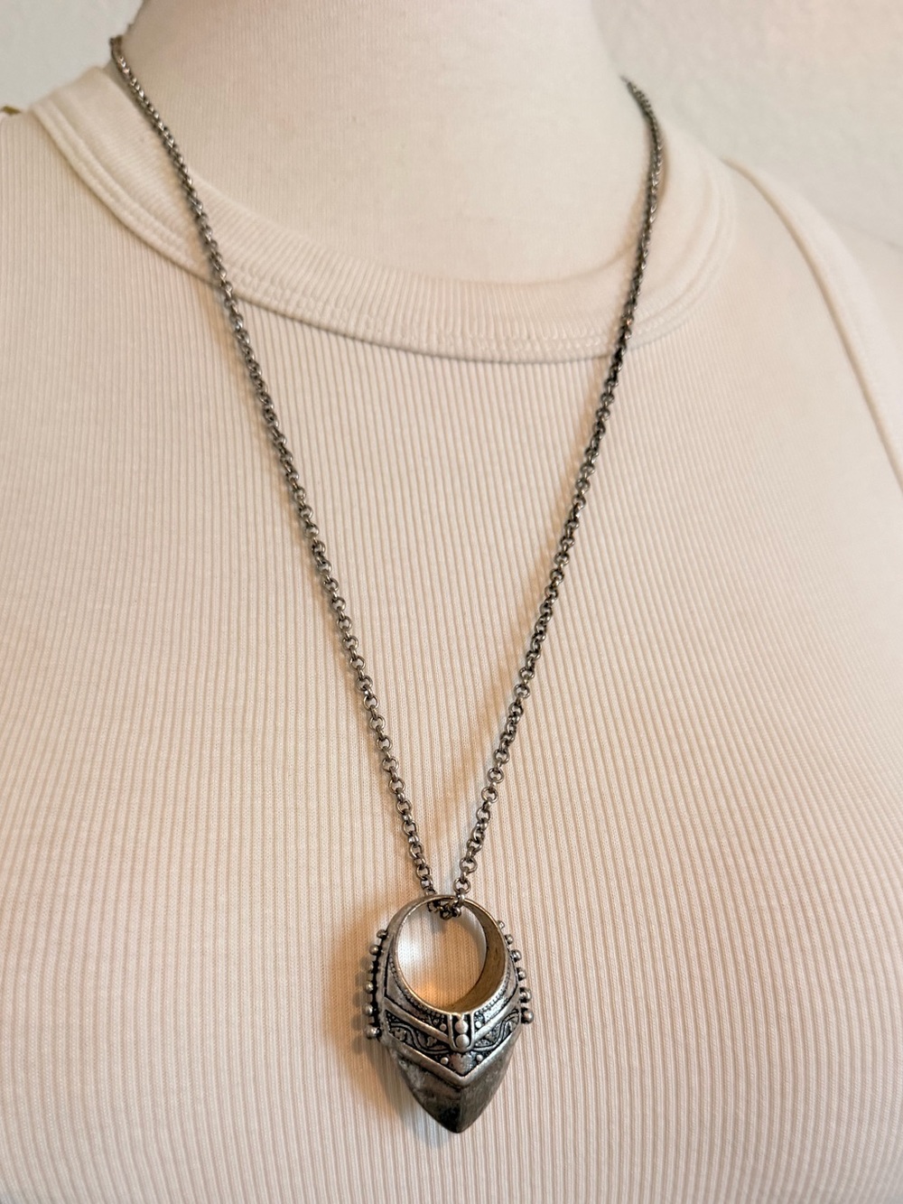 Lucky Brand Antique Silver-Tone Ornate Chevron Pendant Necklace